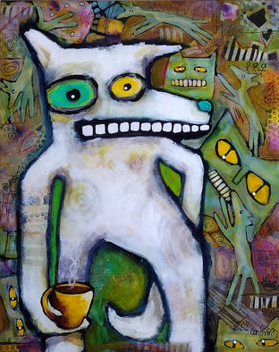 Original art for sale at UGallery.com | Coffee and Conundrums by Lee Smith | $1,375 | mixed media artwork | 30' h x 24' w | photo 1