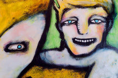 Original art for sale at UGallery.com | Dog With Boy by Lee Smith | $2,100 | mixed media artwork | 36' h x 36' w | thumbnail 4