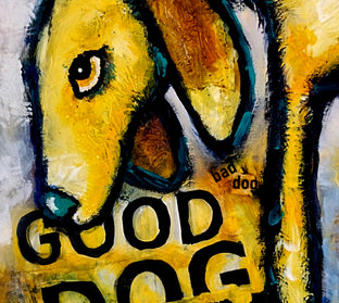 Original art for sale at UGallery.com | Good Dog Bad Dog by Lee Smith | $500 | mixed media artwork | 16' h x 16' w | photo 3