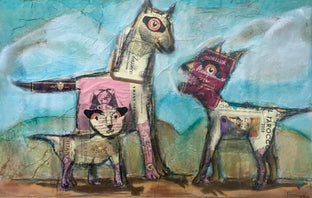 Original art for sale at UGallery.com | Tre Cani by Libby Ramage | $475 | mixed media artwork | 11.5' h x 19' w | photo 1