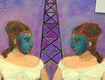 Original art for sale at UGallery.com | Mystery of the Blue Velvet Mask by Linda Benenati | $575 | encaustic artwork | 18' h x 12' w | thumbnail 4