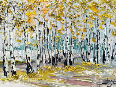 oil painting by Lisa Elley titled Harmony in Golden Woods