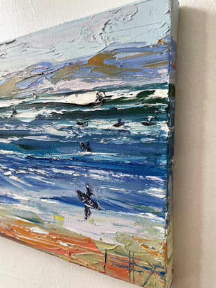 Original art for sale at UGallery.com | Surfers at Ocean Beach San Francisco by Lisa Elley | $375 | oil painting | 9' h x 12' w | photo 2