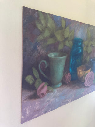 Original art for sale at UGallery.com | Teal Cup and Aqua Jar by Lisa Nielsen | $575 | oil painting | 12' h x 16' w | photo 2
