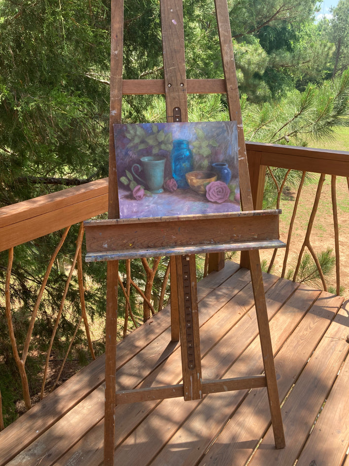 Teal Cup and Aqua Jar by Lisa Nielsen |  Context View of Artwork 