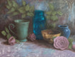 Original art for sale at UGallery.com | Teal Cup and Aqua Jar by Lisa Nielsen | $575 | oil painting | 12' h x 16' w | thumbnail 1