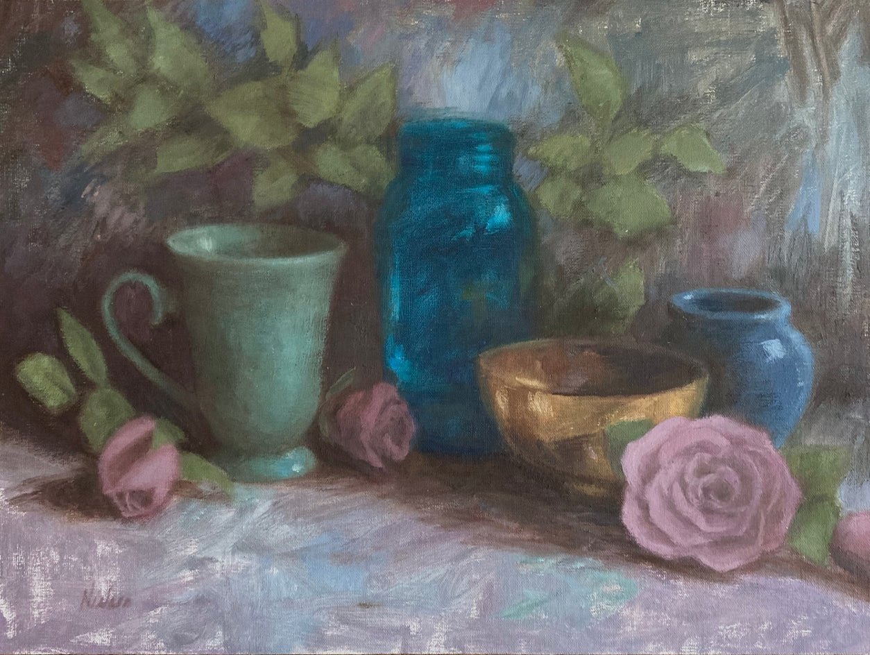 Teal Cup and Aqua Jar by Lisa Nielsen |  Artwork Main Image 