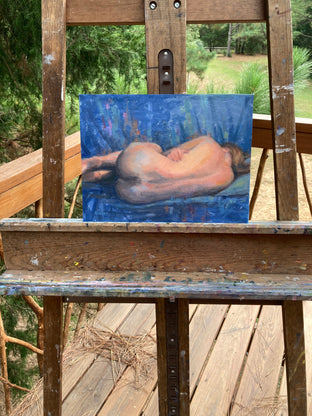 Original art for sale at UGallery.com | Figure In Blue by Lisa Nielsen | $475 | oil painting | 9' h x 12' w | photo 4