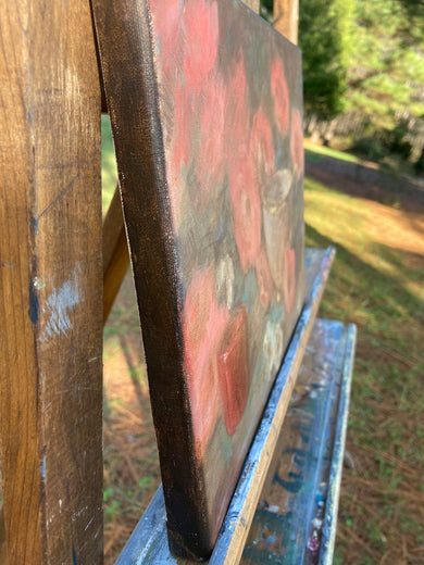 Red, Pink and Aqua by Lisa Nielsen |  Side View of Artwork 