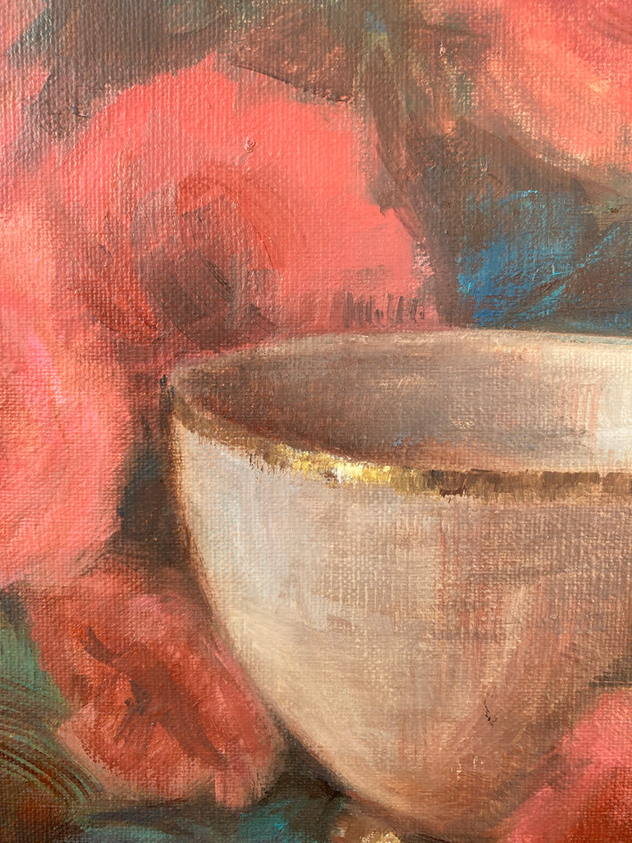 Red, Pink and Aqua by Lisa Nielsen |  Closeup View of Artwork 