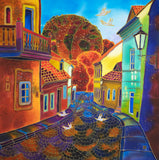 Original art for sale at UGallery.com | Golden Street, Prague by Yelena Sidorova | $1,100 | mixed media artwork | 24' h x 24' w | thumbnail 1