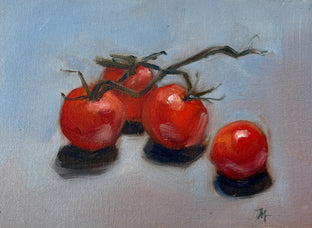 Original art for sale at UGallery.com | Cherry Tomatoes on the Vine by Malia Pettit | $225 | oil painting | 6' h x 8' w | photo 2