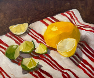 Original art for sale at UGallery.com | Lemons, Limes and Lots of Stripes by Malia Pettit | $275 | oil painting | 8' h x 10' w | photo 1