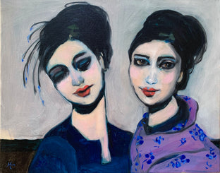Original art for sale at UGallery.com | Mauveine Geisha Sisters by Malia Pettit | $750 | oil painting | 16' h x 20' w | photo 1