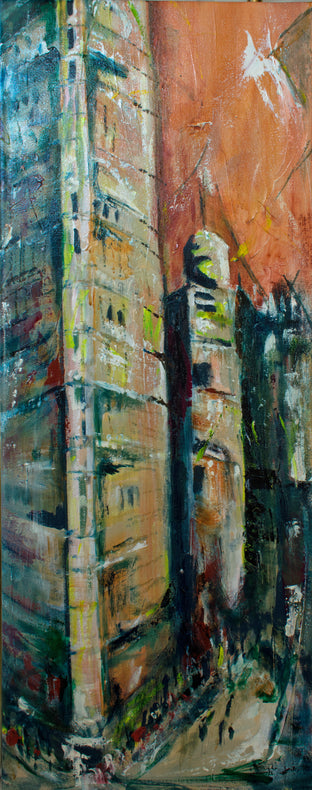 Original art for sale at UGallery.com | Manhattan Flatiron Building II by Sharon Sieben | $500 | oil painting | 30' h x 12' w | photo 1