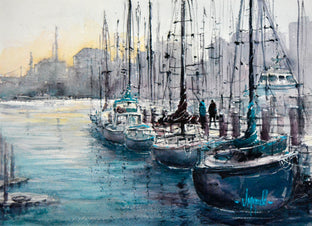 Original art for sale at UGallery.com | Marina Morning by Judy Mudd | $725 | watercolor painting | 10' h x 14' w | photo 1