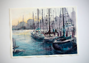 Original art for sale at UGallery.com | Marina Morning by Judy Mudd | $725 | watercolor painting | 10' h x 14' w | photo 3
