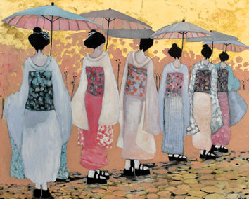 oil painting by Mary Pratt titled Parasol Parade