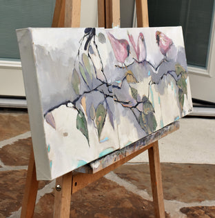 Original art for sale at UGallery.com | Pink Bird Club by Mary Pratt | $800 | oil painting | 12' h x 36' w | photo 2