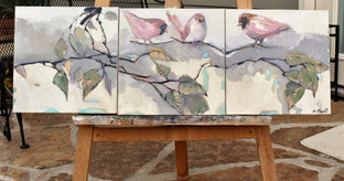 Original art for sale at UGallery.com | Pink Bird Club by Mary Pratt | $800 | oil painting | 12' h x 36' w | photo 3