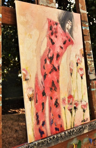 Original art for sale at UGallery.com | Red Dress by Mary Pratt | $350 | oil painting | 14' h x 11' w | photo 2