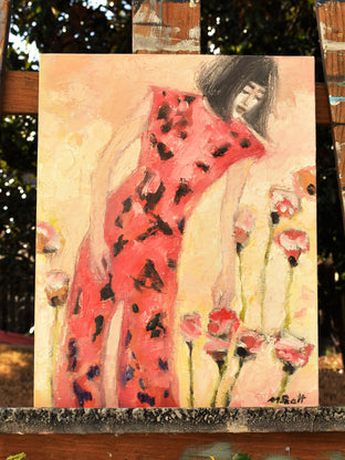 Original art for sale at UGallery.com | Red Dress by Mary Pratt | $350 | oil painting | 14' h x 11' w | photo 3