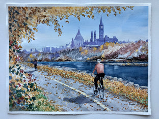 Original art for sale at UGallery.com | Fall Parkway by Maurice Dionne | $550 | watercolor painting | 13' h x 17' w | photo 2