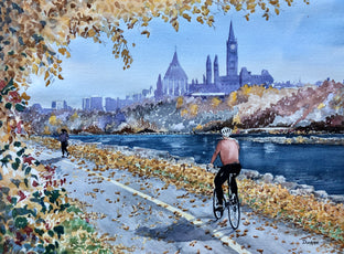 Original art for sale at UGallery.com | Fall Parkway by Maurice Dionne | $550 | watercolor painting | 13' h x 17' w | photo 1
