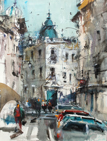 watercolor painting by Maximilian Damico titled Architecture and City Life