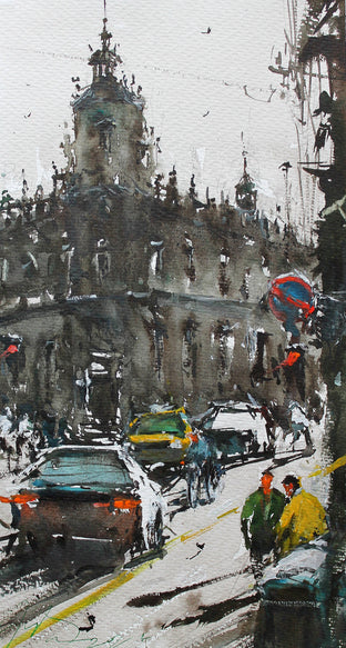Original art for sale at UGallery.com | Barcelona Streets by Maximilian Damico | $600 | watercolor painting | 15' h x 9' w | photo 1