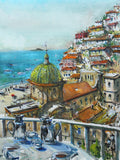 Original art for sale at UGallery.com | Breakfast at Le Sirenuse's by Maximilian Damico | $650 | watercolor painting | 15' h x 11' w | thumbnail 1