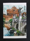 Original art for sale at UGallery.com | Castel and Ponte Sant' Angelo by Maximilian Damico | $600 | watercolor painting | 11' h x 8.2' w | thumbnail 3