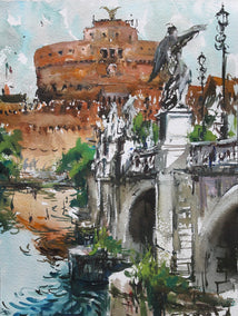 watercolor painting by Maximilian Damico titled Castel and Ponte Sant' Angelo