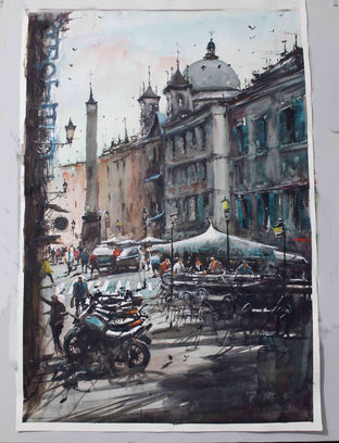 Original art for sale at UGallery.com | Fluid Piazza Navona by Maximilian Damico | $1,200 | watercolor painting | 36' h x 24.5' w | photo 3