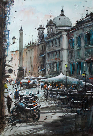 Original art for sale at UGallery.com | Fluid Piazza Navona by Maximilian Damico | $1,200 | watercolor painting | 36' h x 24.5' w | photo 1
