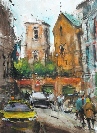 Original art for sale at UGallery.com | Napoli Square by Maximilian Damico | $600 | watercolor painting | 12.5' h x 9.5' w | photo 1