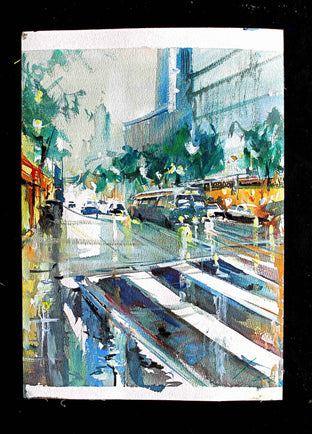 Original art for sale at UGallery.com | San Francisco Raining Road by Maximilian Damico | $600 | watercolor painting | 11' h x 8.2' w | photo 3
