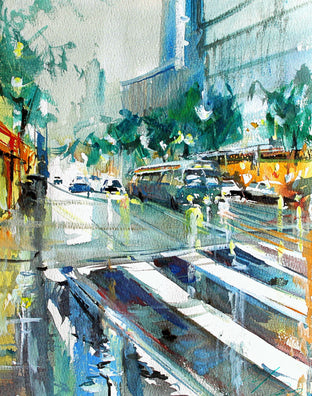 Original art for sale at UGallery.com | San Francisco Raining Road by Maximilian Damico | $600 | watercolor painting | 11' h x 8.2' w | photo 1