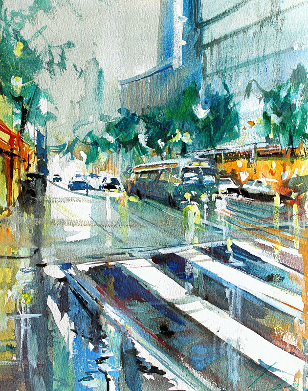 San Francisco Raining Road by Maximilian Damico - watercolor
