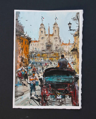 Original art for sale at UGallery.com | Sunday at Spanish Steps by Maximilian Damico | $650 | watercolor painting | 11' h x 8.2' w | photo 2