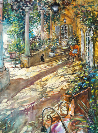Original art for sale at UGallery.com | The Garden in Amalfi by Maximilian Damico | $1,250 | watercolor painting | 30' h x 22' w | photo 1