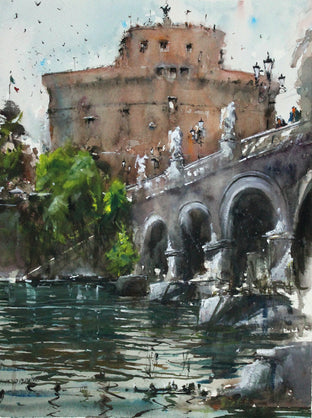 Original art for sale at UGallery.com | Castello Dell'Angelo by Maximilian Damico | $700 | watercolor painting | 15' h x 11' w | photo 1