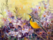 Original art for sale at UGallery.com | Meadowlark & Purples by Melissa Gannon | $325 | mixed media artwork | 11' h x 15' w | thumbnail 1