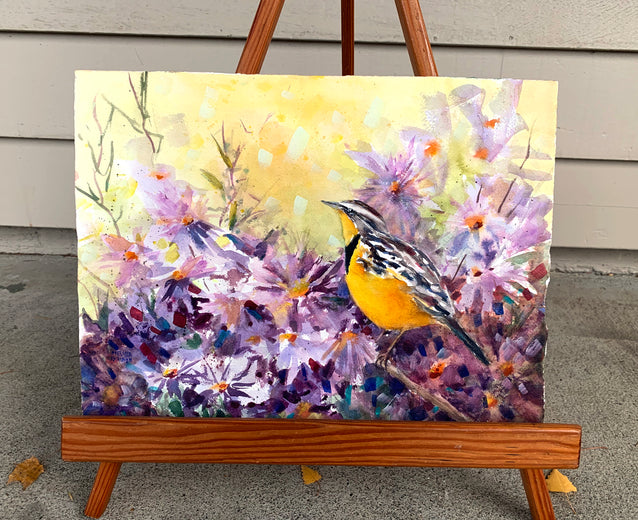 Meadowlark & Purples by Melissa Gannon |  Context View of Artwork 