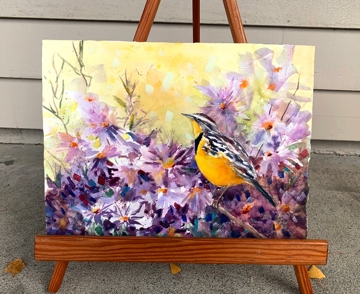 Meadowlark & Purples by Melissa Gannon |  Context View of Artwork 