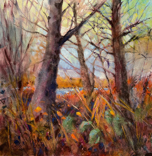 Original art for sale at UGallery.com | Spinning a Spell of Fall Becoming Winter by Melissa Gannon | $400 | mixed media artwork | 14' h x 13.85' w | photo 1