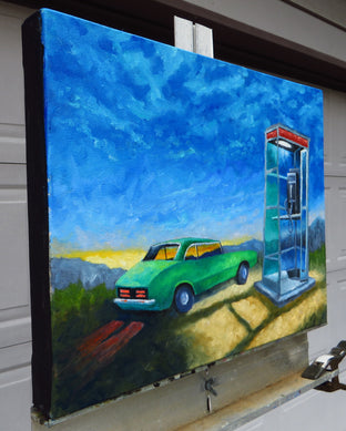Original art for sale at UGallery.com | The Mojave Phone Booth by Mitchell Freifeld | $500 | oil painting | 15' h x 20' w | photo 2