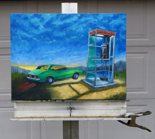 Original art for sale at UGallery.com | The Mojave Phone Booth by Mitchell Freifeld | $500 | oil painting | 15' h x 20' w | photo 3