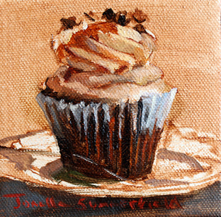 Original art for sale at UGallery.com | Mocha Cappuccino Cupcake by Jonelle Summerfield | $75 | oil painting | 4' h x 4' w | photo 1