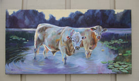 Original art for sale at UGallery.com | Monet Cows by Jan Fontecchio Perley | $475 | oil painting | 12' h x 24' w | thumbnail 3